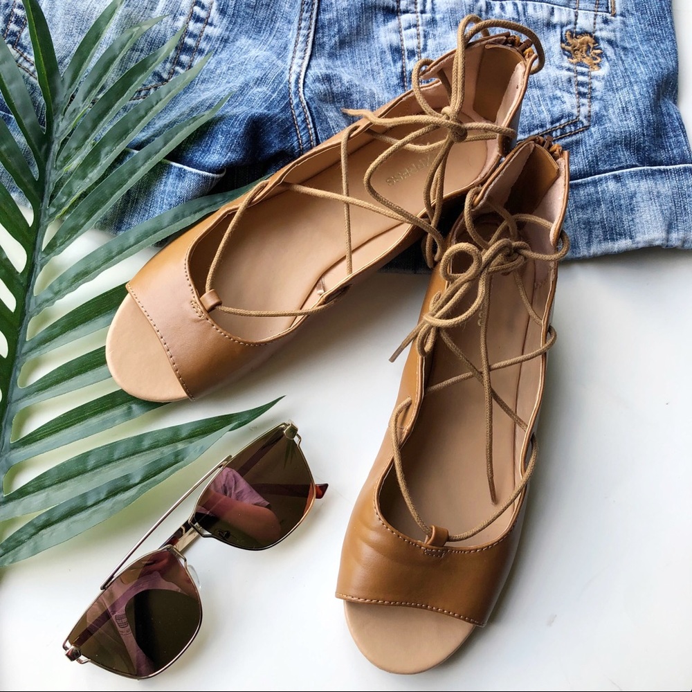 Open Toe Lace Up Flats